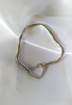 Pulseira para Berloques de Aço com Fecho Coração