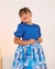 Vestido infantil menina festa blusa azul gola bebê manga bufante laço de perolas e saia de prega com estampa borboleta - Princesa Manny