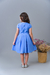 Vestido infantil casual na cor azul com manga curta, babado franzido no decote com bordado manual e saia com pregas - Princesa Manny