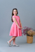 Vestido infantil casual na cor rosa com manga curta, babado franzido no decote com bordado manual e saia com pregas - comprar online