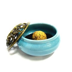 INCENSÁRIO METAL/PORCELANA AZUL CLARO - 9CM - comprar online