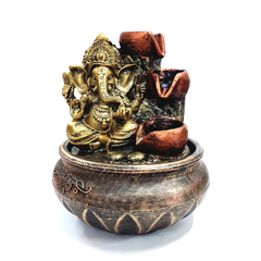 FONTE DE ÁGUA GANESHA DOURADO MEDIANDO 3 QUEDAS