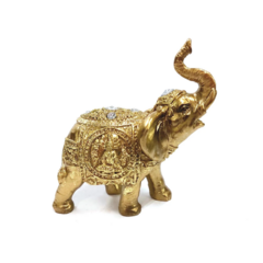 ESTÁTUA ELEFANTE EM RESINA SEM BRILHO DOURADO 9CM