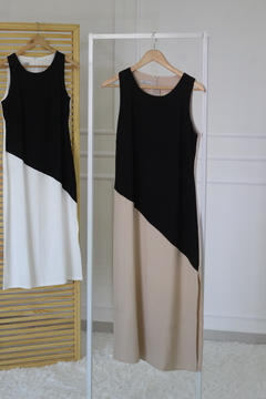 VESTIDO BICOLOR ALFAIATARIA - loja online