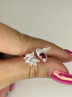 Anillo Colibrí Ajustable c/ Zircón Hojas - comprar online