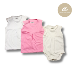 Art 3410 -Body remera S/M con broderie jersey liso de beba