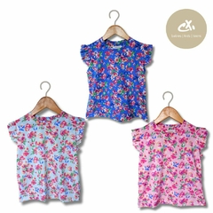 Art 849/25 -Remera S/M con volados jersey flores de nena