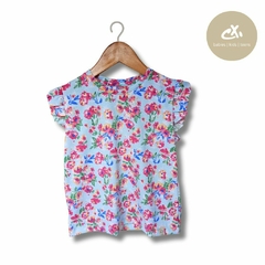 Art 849/25 -Remera S/M con volados jersey flores de nena - CROXI MAYORISTA