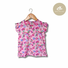 Art 849/25 -Remera S/M con volados jersey flores de nena - tienda online