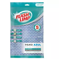 Kit 5 Packs Pano Multiuso Azul C/ 5 Un. Flashlimp 30 X 50cm