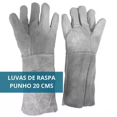 Luva Raspa Cano Longo Punho 20cm Couro - 3 Pares