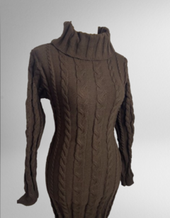 Vestido Midi De Lã Com Gola Alta na internet
