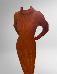 Vestido De Lã Mousse Longo Com Gola Alta - comprar online