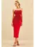 Vestido Vermelho Super Midi com Aplicações de Cristais Moda Luxo