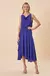 Vestido Midi Azul Bic Crepe Leve Decote Moda Luxo