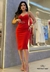 Vestido Midi Vermelho Justo com Cinto Perfect Way