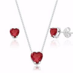 Conjunto Coração Cristal Vermelho