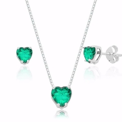 Conjunto Coração Cristal Verde Claro