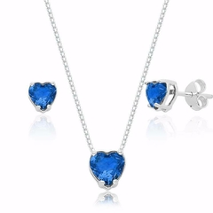 Conjunto Coração Cristal Azul Escuro