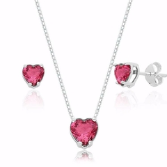 Conjunto Coração Cristal Rosa