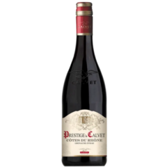 Garrafas de vinho Calvet Prestige Côtes Du Rhône 750ml com rótulo elegante.