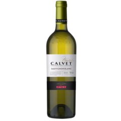 Garrafa de vinho Calvet Varietals Sauvignon Blanc 750ml com rótulo branco e verde.