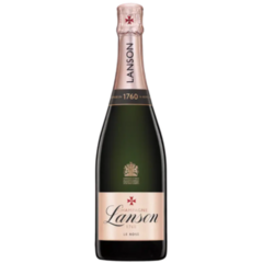 Garrafa de Champagne Lanson Le Rosé Brut 750ml, com rótulo elegante em tons de verde e rosa.