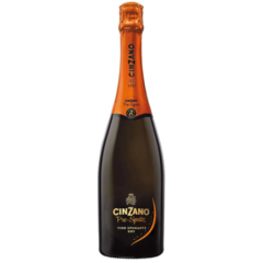 Garrafa de espumante Cinzano Pro-Spritz 750ml com rótulo dourado e tampa laranja.