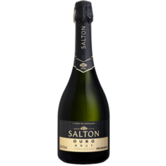 Garrafa de espumante Salton Ouro Brut 750ml com rótulo preto e dourado.