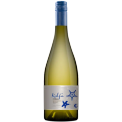 Garrafa de vinho Kalfu Molu Sauvignon Blanc 750ml com rótulo azul e prateado.