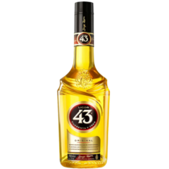 Garrafa de Licor 43 de 700ml, com rótulo característico e líquido dourado.