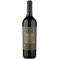 Garrafa de vinho Anubis Reserva Malbec 750ml com rótulo decorativo e detalhes em dourado.