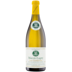 Garrafa de vinho branco Les Genièvres Louis Latour Chardonnay Mâcon-Lugny 750ml com rótulo claro e tampa amarela.