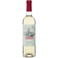 Garrafa de Vinho Censurado Branco 750ml, com rótulo ilustrado e tampa vermelha.