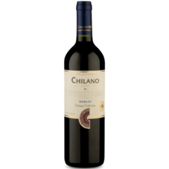 Garrafas de vinho Chilano Merlot 750ml com rótulo detalhado.