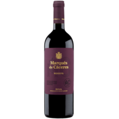 Garrafa de vinho tinto Marqués de Cáceres Reserva 750ml, com um rótulo elegante em roxo e dourado.