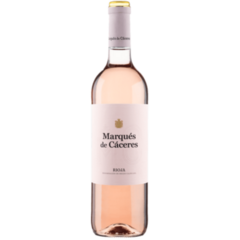 Garrafa de vinho rosé Marqués de Cáceres de 750ml, com rótulo elegante e tampa dourada.