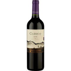 Garrafa de vinho Ventisquero Clásico Syrah de 750ml, com rótulo elegante e tonalidades sóbrias.