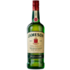 Garrafa de uísque irlandês Jameson, destacando seu rótulo verde e vermelho.