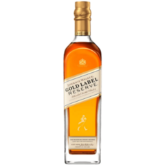 Garrafas de whisky Johnnie Walker Gold Label Reserve, com líquido dourado no interior.