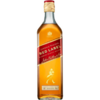 Garrafa de whisky Johnnie Walker Red Label, destacando sua cor âmbar e rótulo vermelho.