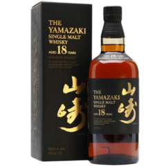 Garrafa de Whisky Suntory The Yamazaki Single Malt 18 Anos 700ml com embalagem preta e dourada.