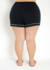 Vista traseira de um pijama de algodão plus size com shorts de cintura alta, na cor preta, com detalhe em branco na barra.