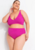 Calcinha biquíni hot pant rosa em malha canelada, modelo feminino plus size com elástico.