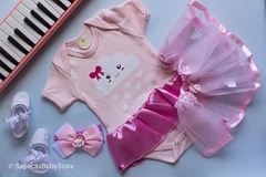 Kit Mesversário Bebê Body Saia De Tule E Laço Nuvenzinha