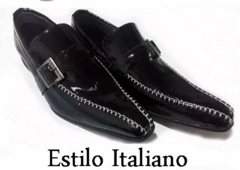 Sapato Social Italiano Preto Costura Branca