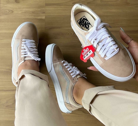 Tenis vans fashion old skool bege feminino