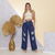 Calça Jeans Feminina Wide Leg Rasgada Lavagem Escura - loja online