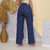 Calça Jeans Feminina Wide Leg Rasgada Lavagem Escura