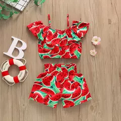 Conjunto infantil Meninas cropped e shorts Moda primavera verão - Kasacvasc.com